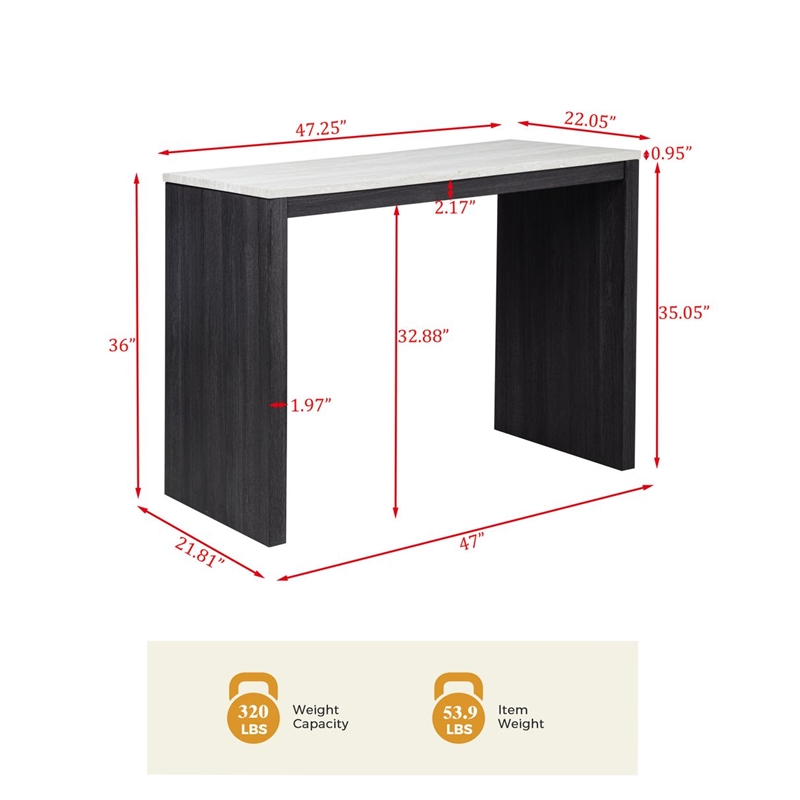 Best Master Furniture Caden Rectangle Marble Look Laminate Top Bar Table