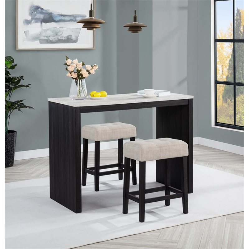 Best Master Furniture Caden 3-Piece Rectangle Beige Marble Look Top Bar Set