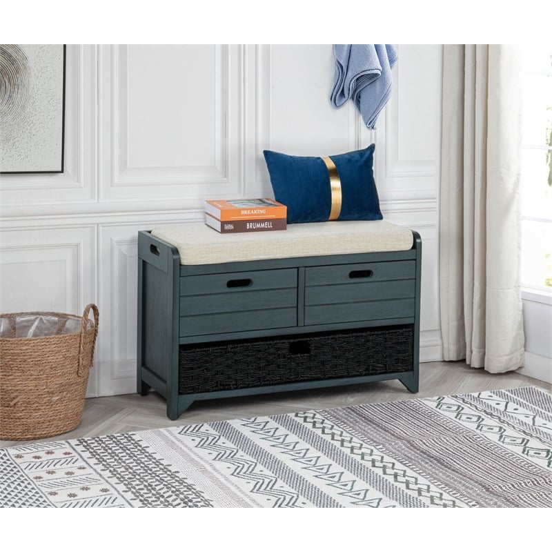 Best Master Furniture Delport Storage Bench with Padded Cushion (Deep Sea Dive)