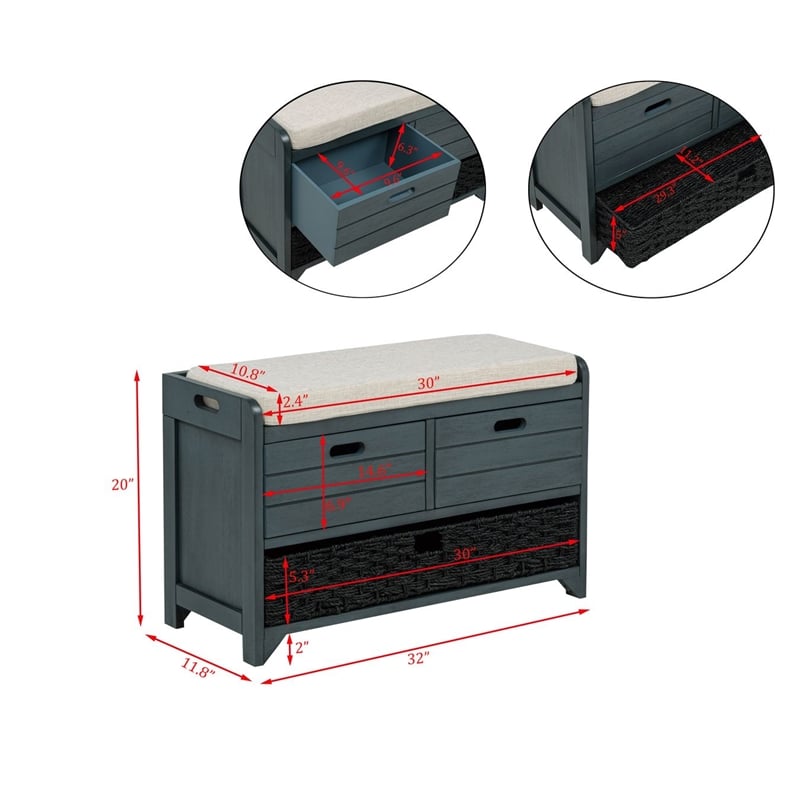 Best Master Furniture Delport Storage Bench with Padded Cushion (Deep Sea Dive)