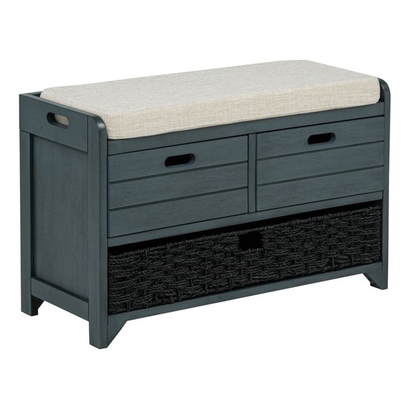 Best Master Furniture Delport Storage Bench with Padded Cushion (Deep Sea Dive)