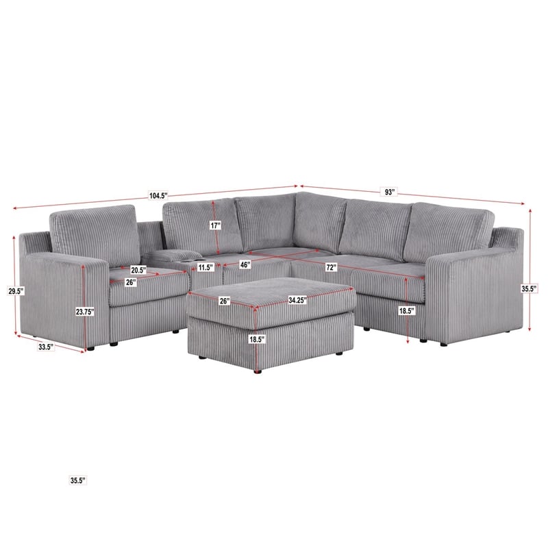 Best Master Furniture Solesse 9-Piece Contemporary Sectional Sofa (Grey)