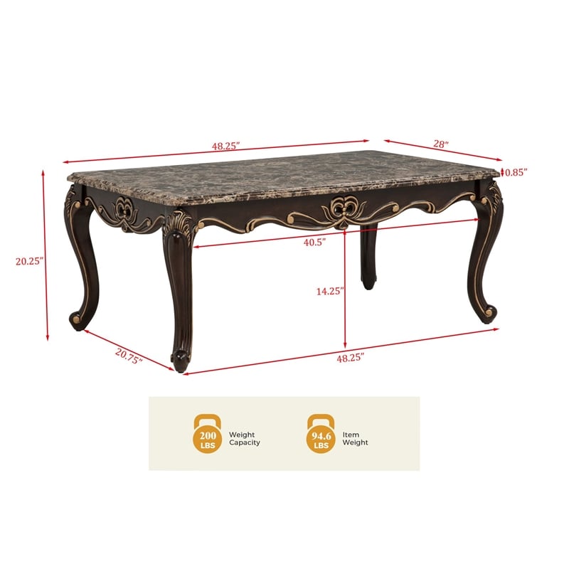 Best Master Furniture Tlerra Victorian Traditional Brown Espresso Coffee Table