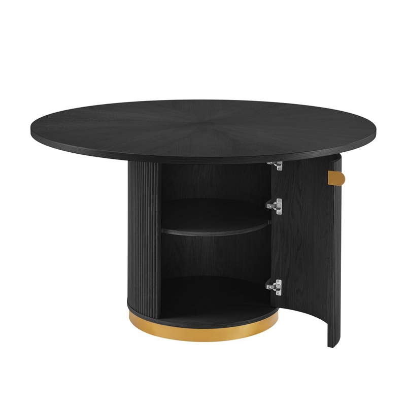 Best Master Furniture Tappelle Mid-Century Round Storage Dining Table (Black)