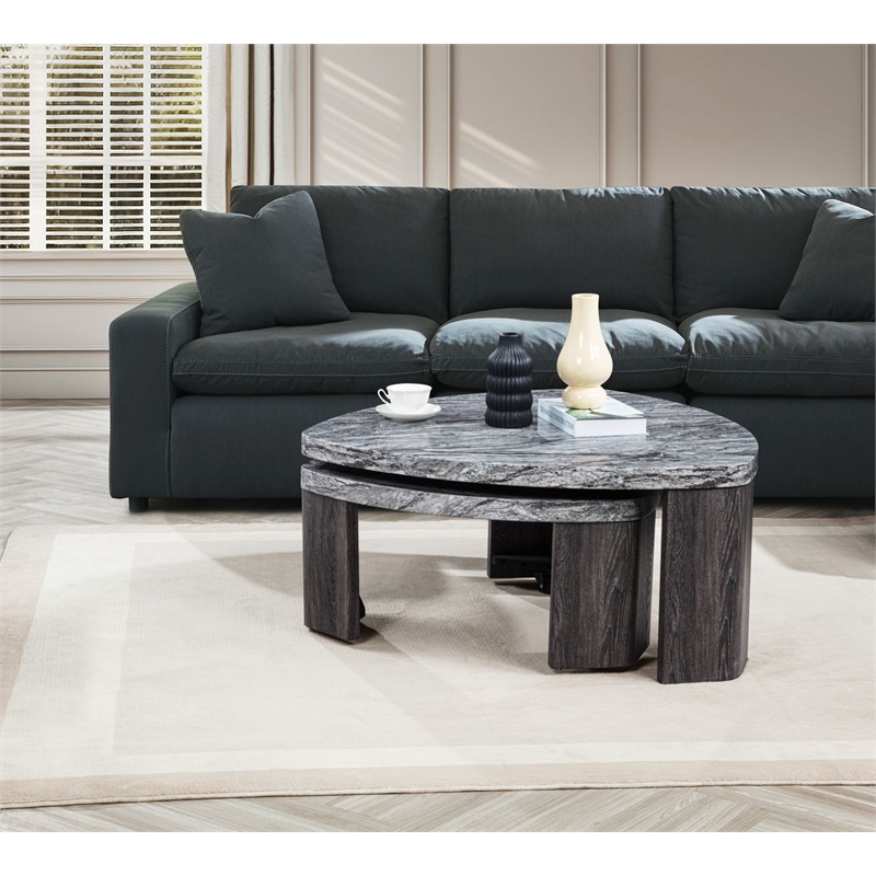 Best Master Furniture Tvoro Modern 2-Piece Swivel Nesting Coffee Table Set