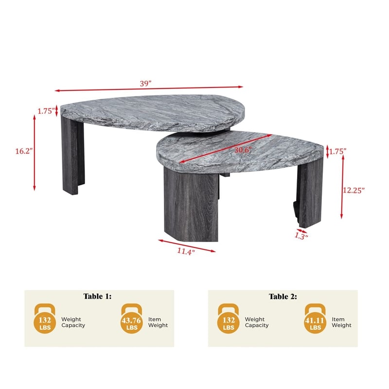 Best Master Furniture Tvoro Modern 2-Piece Swivel Nesting Coffee Table Set