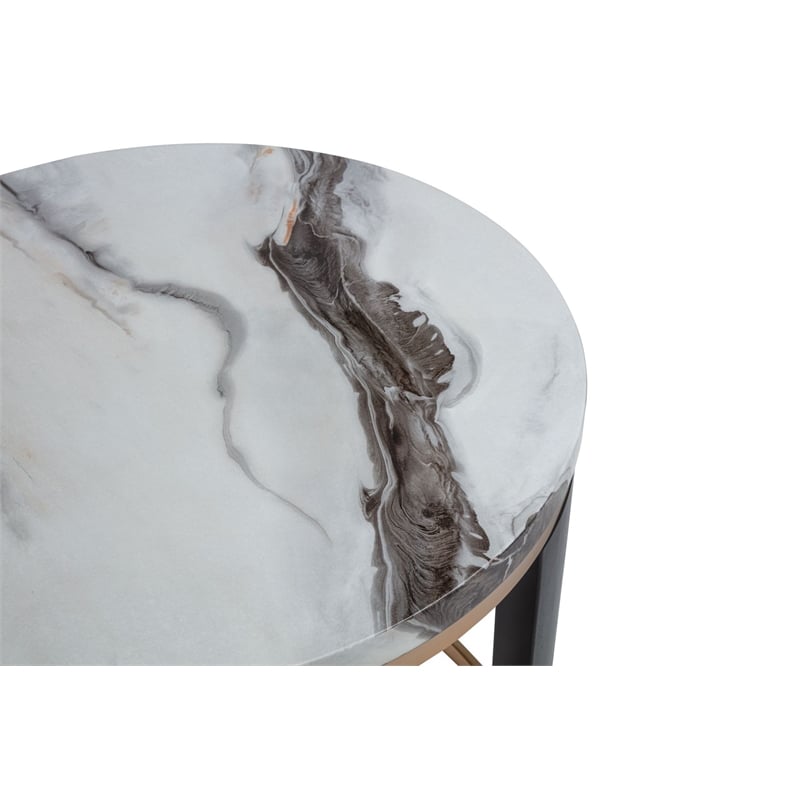 Best Master Furniture Tvano Modern Round End Table with Gold Trim and Espresso