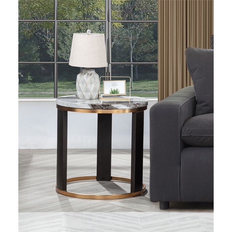 Best Master Furniture Tvano Modern Round End Table with Gold Trim and Espresso