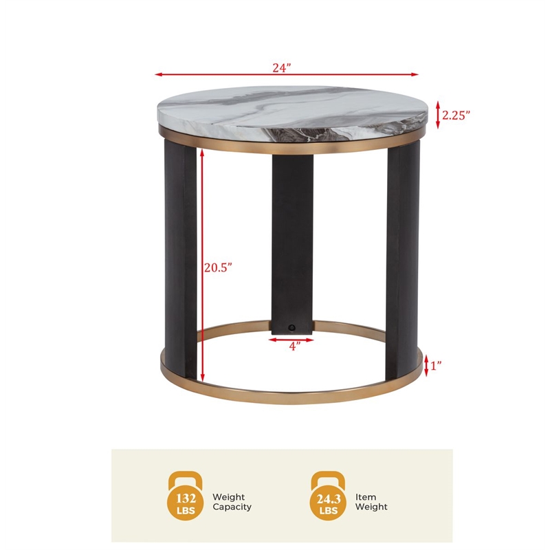 Best Master Furniture Tvano Modern Round End Table with Gold Trim and Espresso