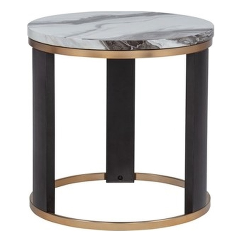 Best Master Furniture Tvano Modern Round End Table with Gold Trim and Espresso