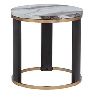 Best Master Furniture Tvano Modern Round End Table with Gold Trim and Espresso
