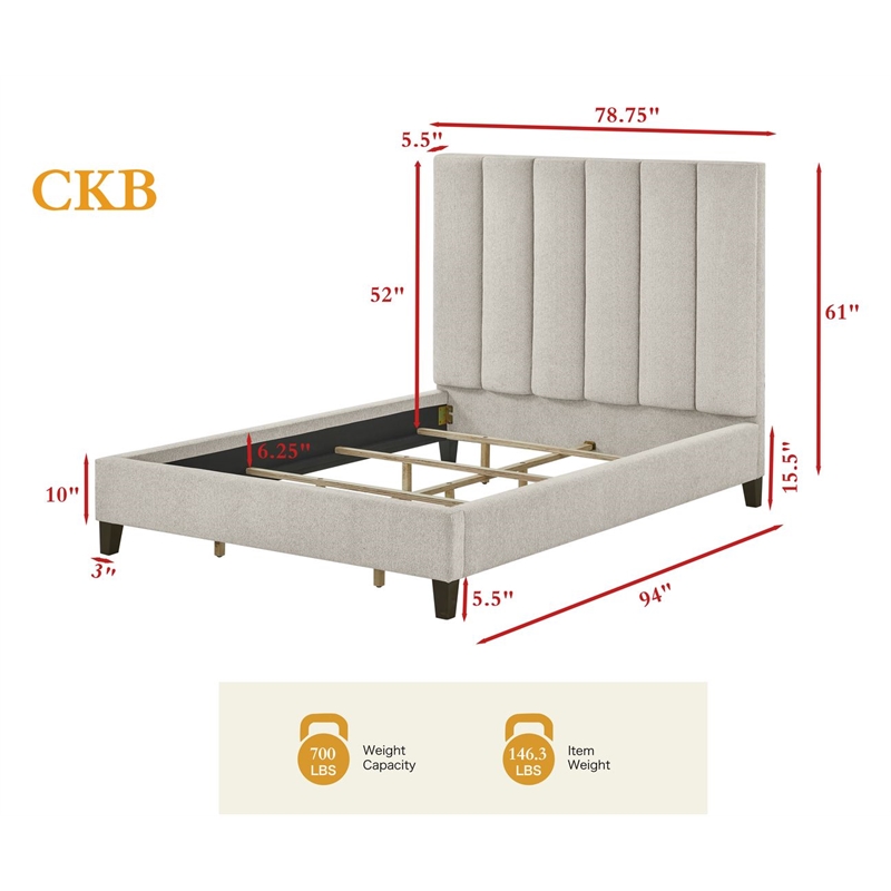 Best Master Furniture Talero Upholstered Bed Frame (California King/Wheat Beige)