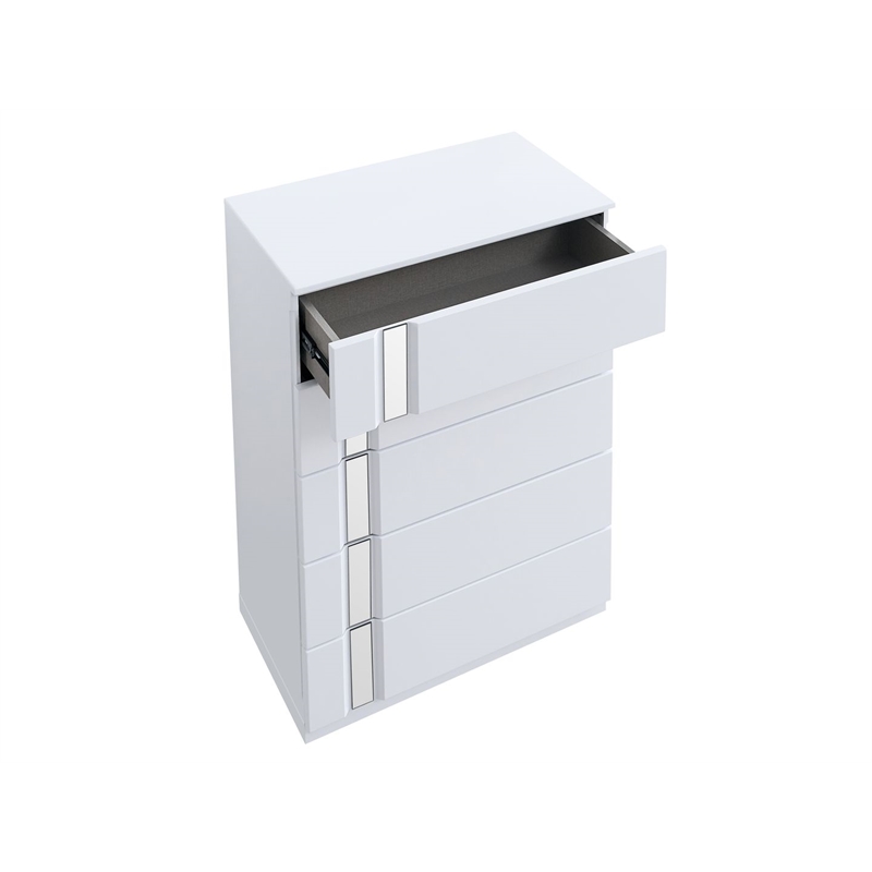 Best Master Furniture Denver Modern Mirrored 5-Drawer Chest (White)