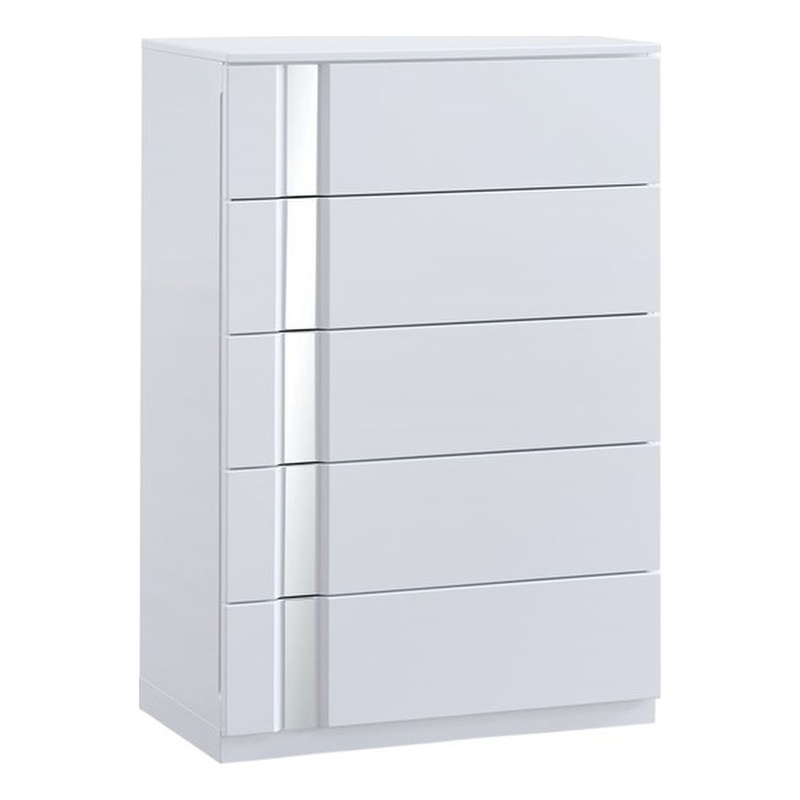 Best Master Furniture Denver Modern Mirrored 5-Drawer Chest (White)