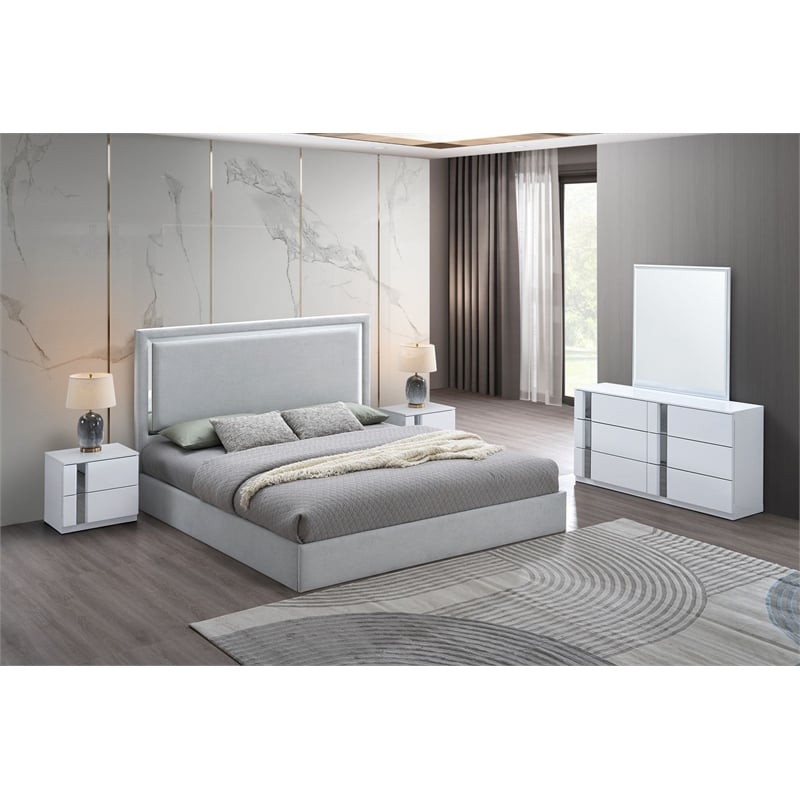 Best Master Furniture Denver Modern Mirrored 6-Drawer Dresser (White)