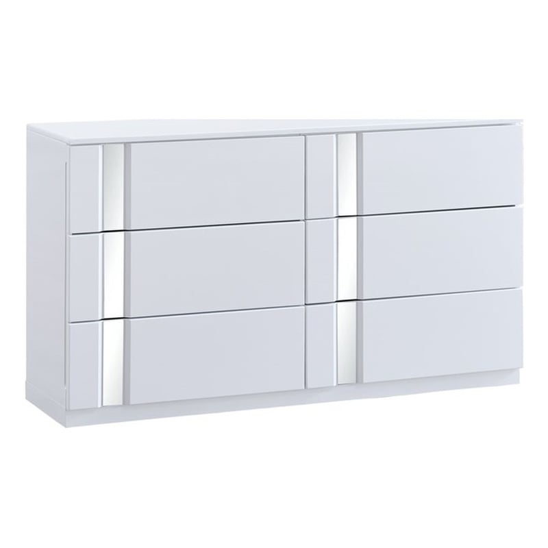 Best Master Furniture Denver Modern Mirrored 6-Drawer Dresser (White)