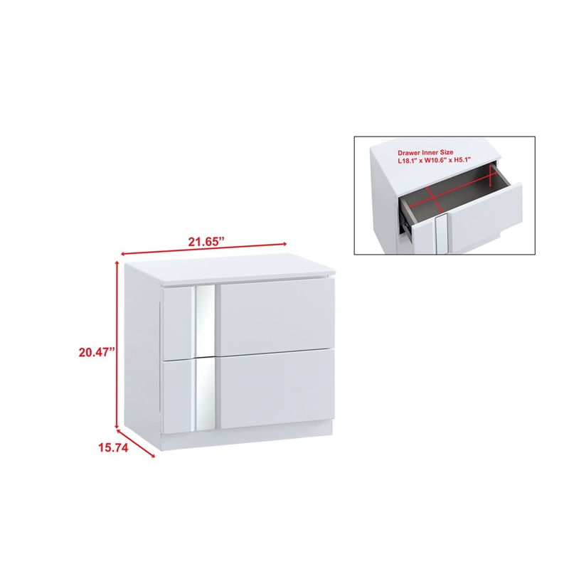 Best Master Furniture Denver Modern Mirrored 2-Drawer Nightstand (White)