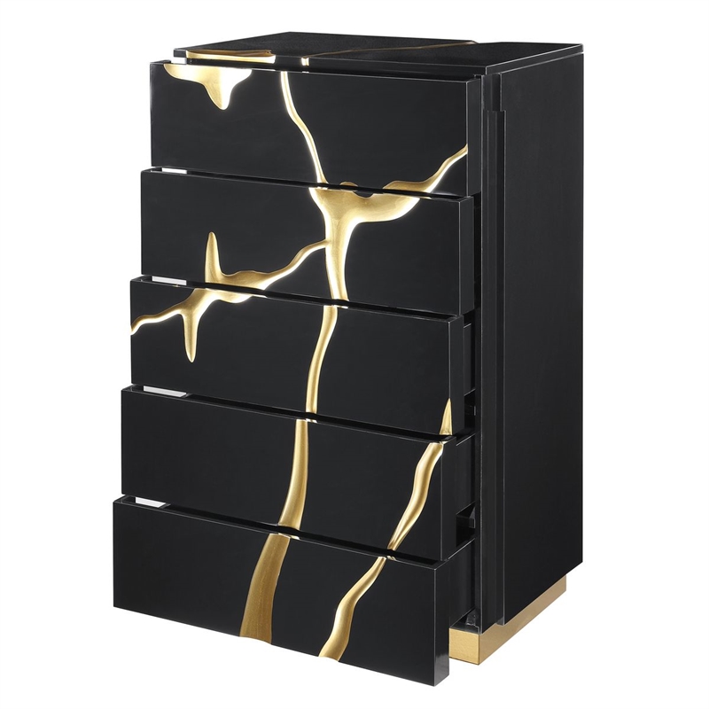 Best Master Furniture Trevello Modern Contemporary 5-Drawer Chest (Black/Gold)