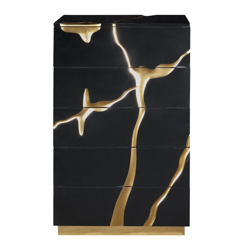 Best Master Furniture Trevello Modern Contemporary 5-Drawer Chest (Black/Gold)