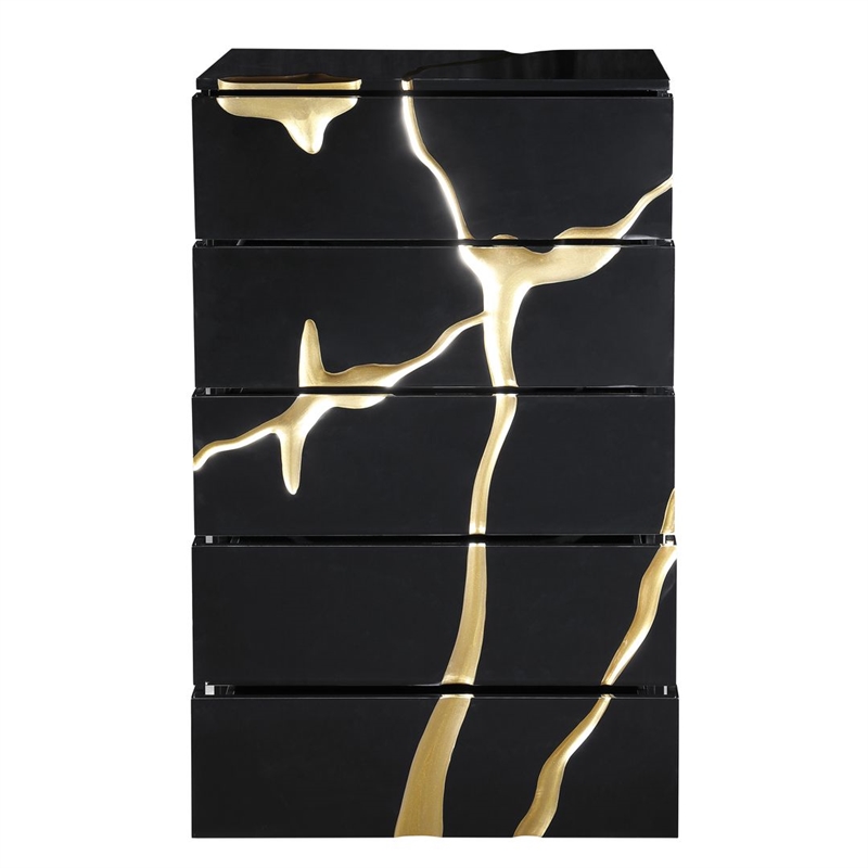 Best Master Furniture Trevello Modern Contemporary 5-Drawer Chest (Black/Gold)