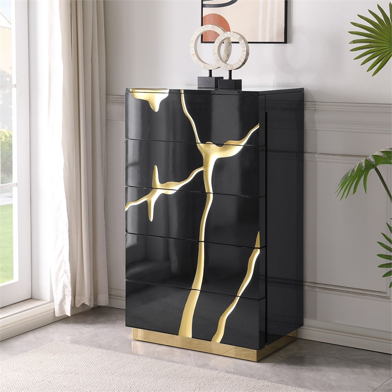 Best Master Furniture Trevello Modern Contemporary 5-Drawer Chest (Black/Gold)
