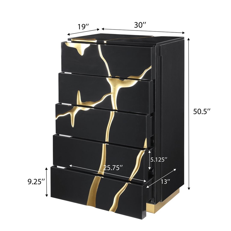 Best Master Furniture Trevello Modern Contemporary 5-Drawer Chest (Black/Gold)
