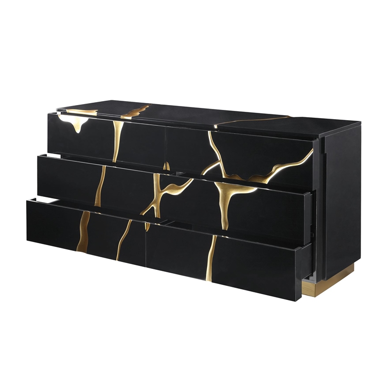Best Master Furniture Trevello Modern 6-Drawer Dresser (Black/Gold)