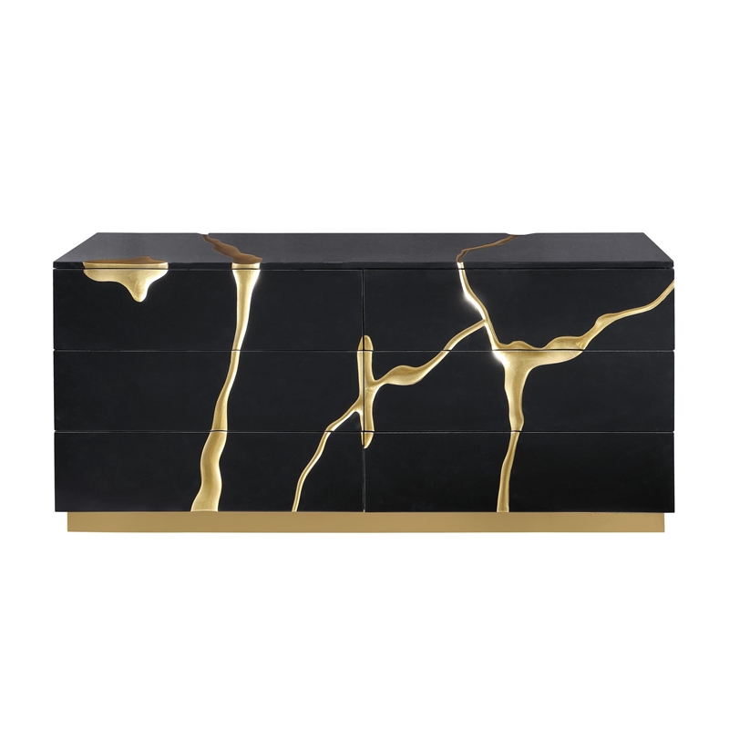 Best Master Furniture Trevello Modern 6-Drawer Dresser (Black/Gold)