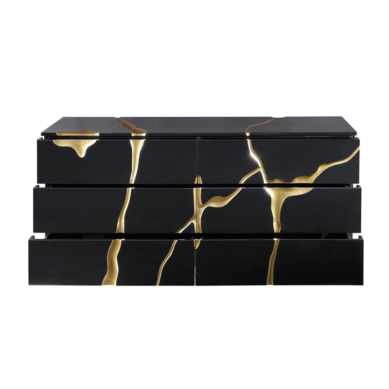 Best Master Furniture Trevello Modern 6-Drawer Dresser (Black/Gold)