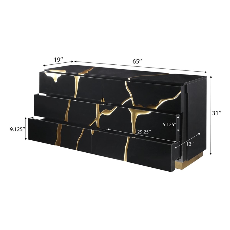 Best Master Furniture Trevello Modern 6-Drawer Dresser (Black/Gold)