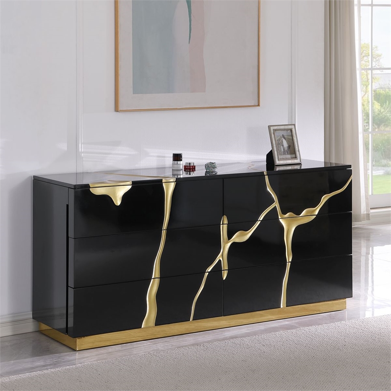 Best Master Furniture Trevello Modern 6-Drawer Dresser (Black/Gold)