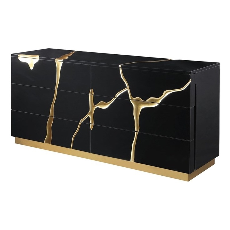Best Master Furniture Trevello Modern 6-Drawer Dresser (Black/Gold)