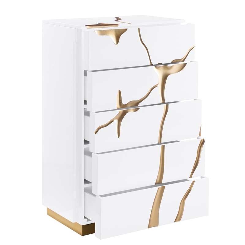 Best Master Furniture Trevello Modern Contemporary 5-Drawer Chest (White/Gold)