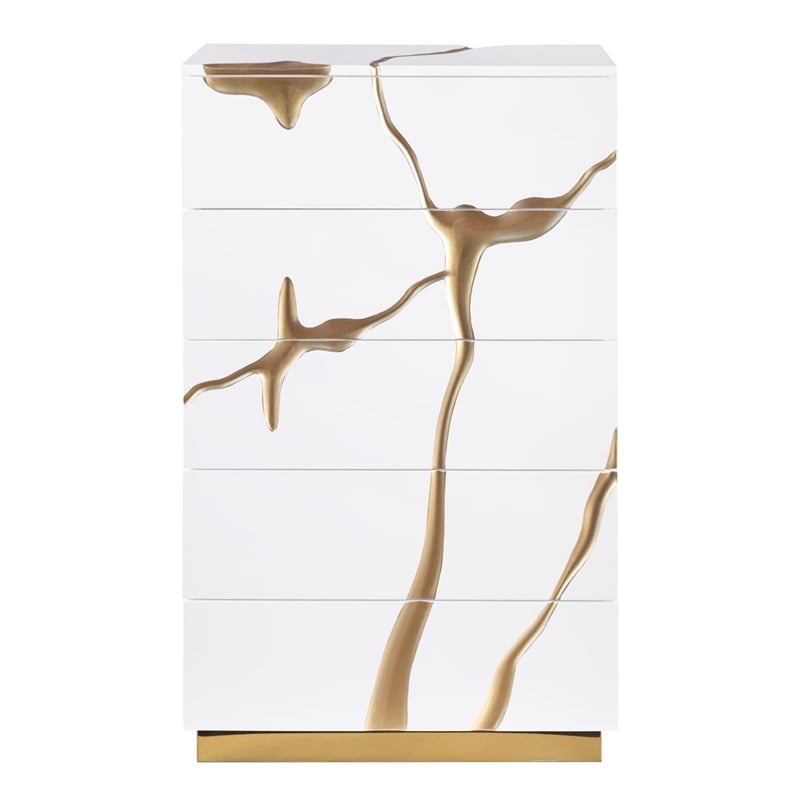Best Master Furniture Trevello Modern Contemporary 5-Drawer Chest (White/Gold)