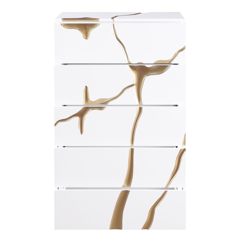 Best Master Furniture Trevello Modern Contemporary 5-Drawer Chest (White/Gold)