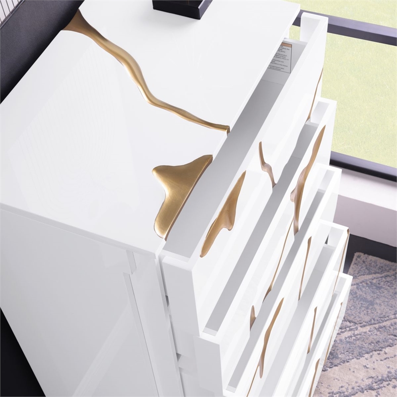Best Master Furniture Trevello Modern Contemporary 5-Drawer Chest (White/Gold)