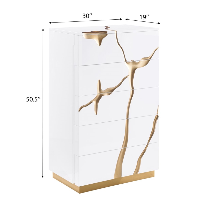 Best Master Furniture Trevello Modern Contemporary 5-Drawer Chest (White/Gold)