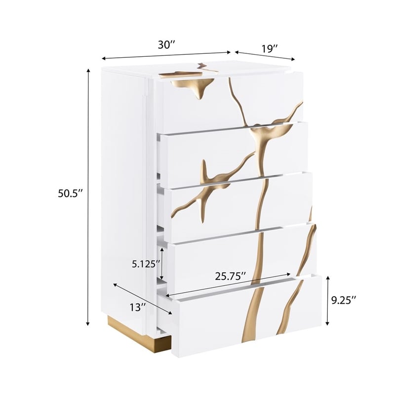 Best Master Furniture Trevello Modern Contemporary 5-Drawer Chest (White/Gold)