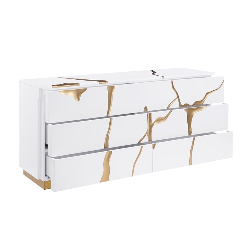 Best Master Furniture Trevello Modern 6-Drawer Dresser (White/Gold)