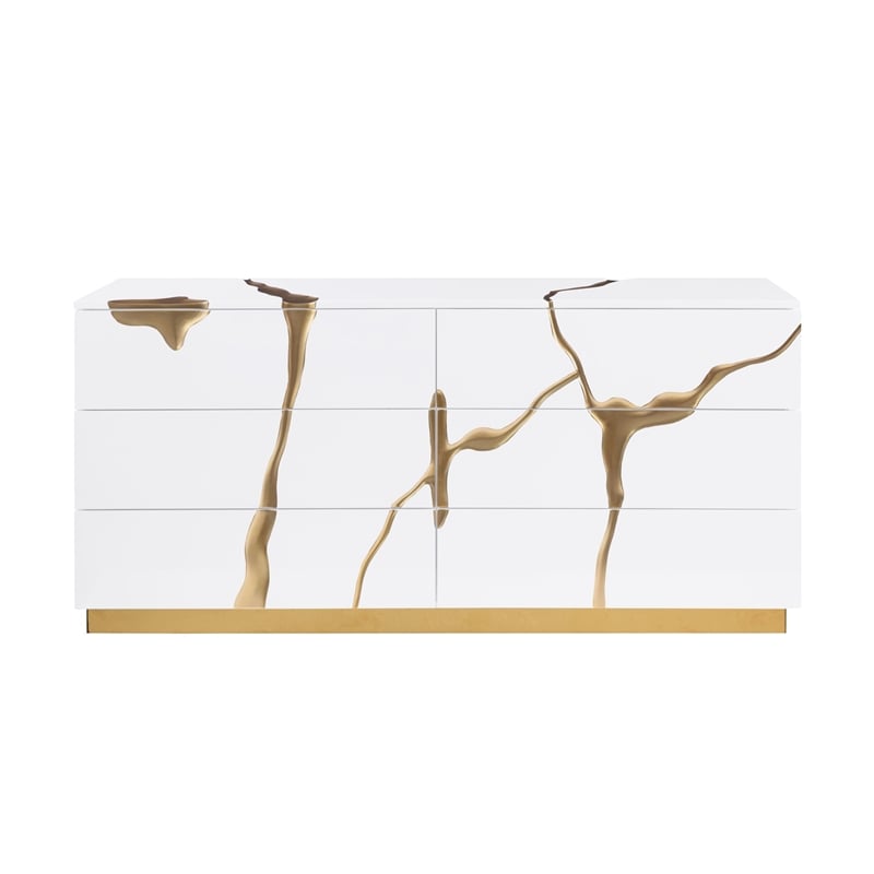 Best Master Furniture Trevello Modern 6-Drawer Dresser (White/Gold)