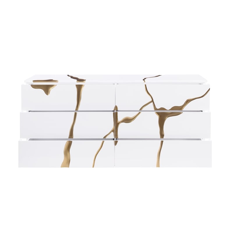 Best Master Furniture Trevello Modern 6-Drawer Dresser (White/Gold)
