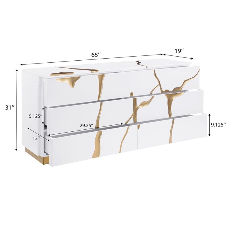 Best Master Furniture Trevello Modern 6-Drawer Dresser (White/Gold)