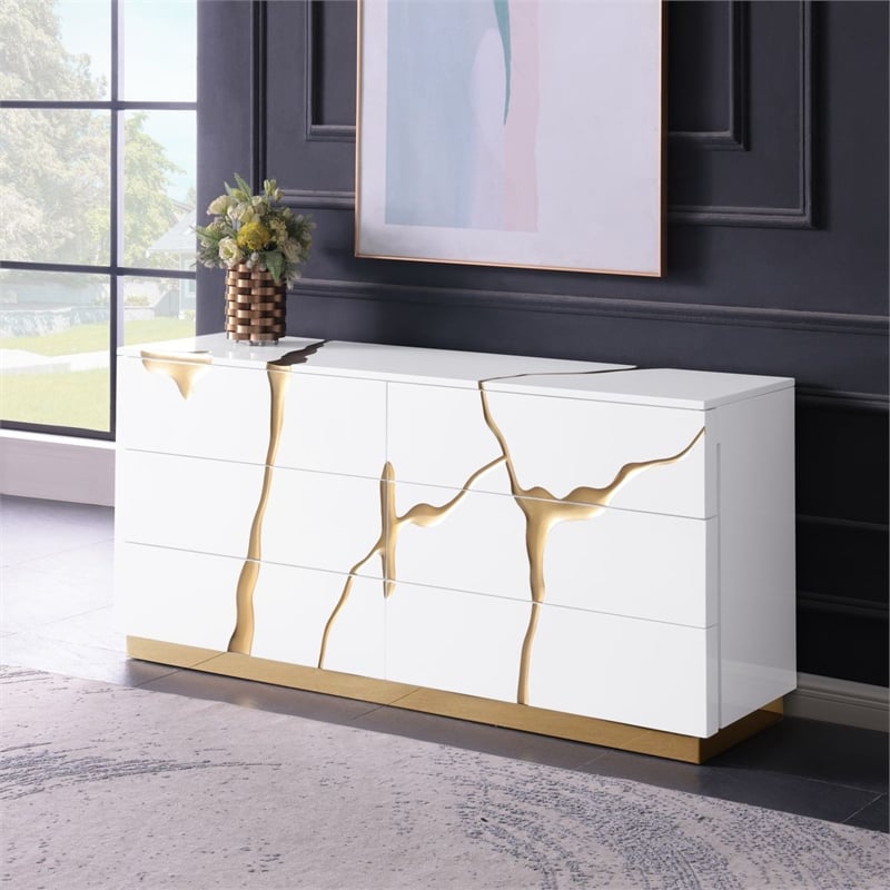 Best Master Furniture Trevello Modern 6-Drawer Dresser (White/Gold)