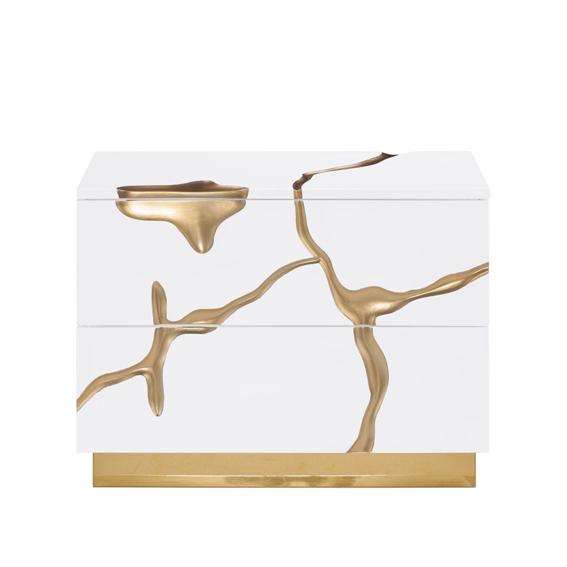 Best Master Furniture Trevello Modern Nightstand (White/Gold)