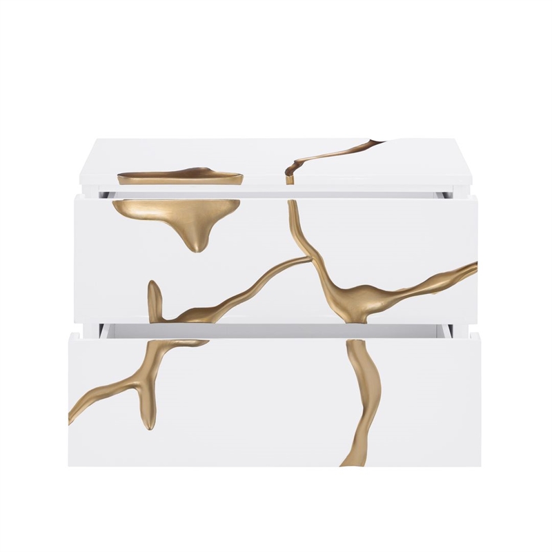 Best Master Furniture Trevello Modern Nightstand (White/Gold)