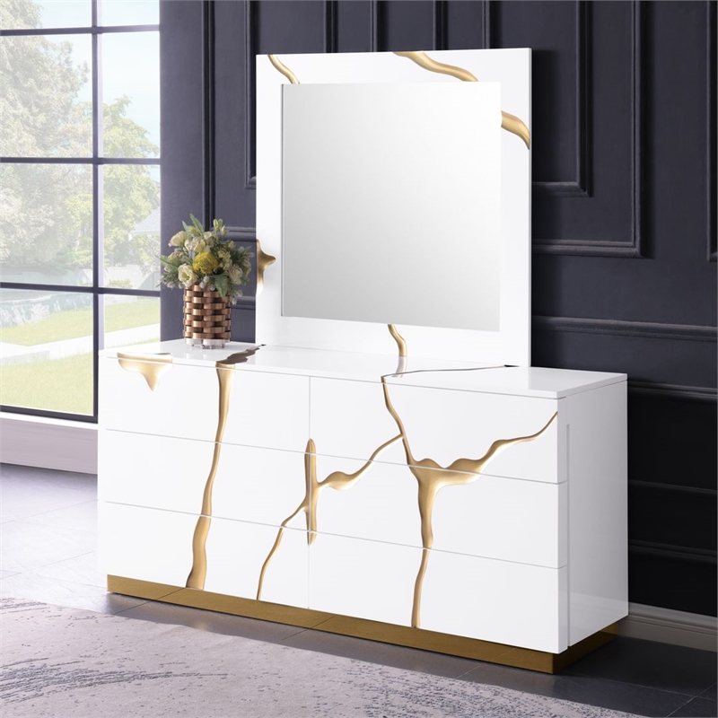Best Master Furniture Trevello 5-Piece Queen Bed Set (White/Gold)