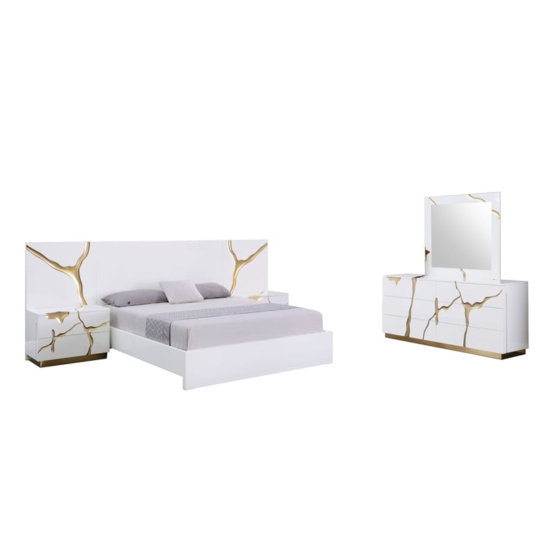 Best Master Furniture Trevello 5-Piece Queen Bed Set (White/Gold)