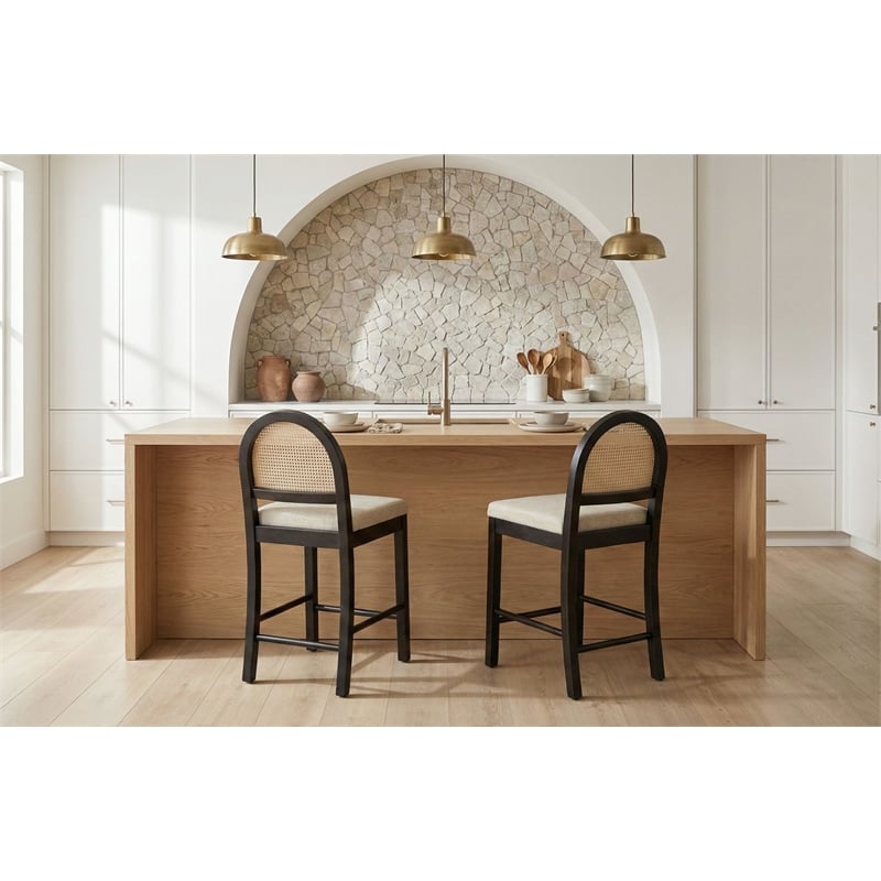 Best Master Furniture Calix Fabric Bar Chairs (Beige/Black) - Set of 2