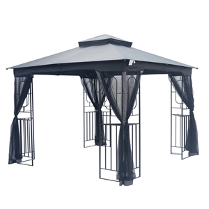 10x10 patio double roof vent metal gazebo canopy w/mosquito netting in dark gray