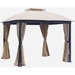 10x10 patio double roof vent gazebo canopy w/mosquito netting in sand